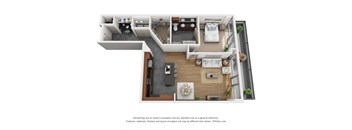 a stylized floor plan of a 1 bedroom apartment