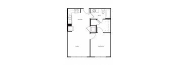 a floor plan of a residence with a bedroom and a living room
