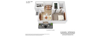 1 bedroom and 1 bath floorplan  at Cashel Springs, Houston, TX