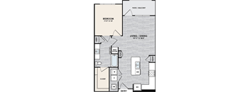 A floor plan of a home with a bedroom, living/dining area, mud room, and closet.