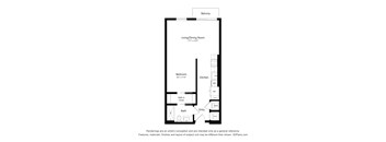 A floor plan of a home with a living/dining room, kitchen, bath, and bedroom.