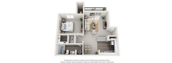 3d furnished floor plan  2 bedroom  1305 square feet