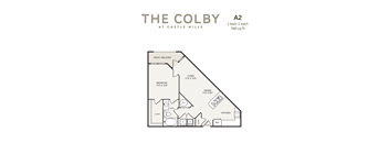A black and white image of a floor plan for a one bedroom, one bathroom apartment.