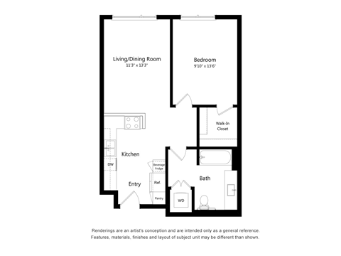 One Bedroom One Bathroom A1 Floor Plan Apartment North Scottsdale