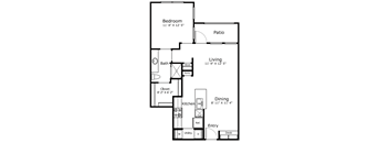a floor plan of a house with a small kitchen and a living room