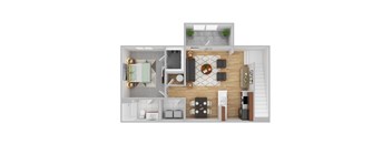a bedroom floor plan with a bathroom and a living room