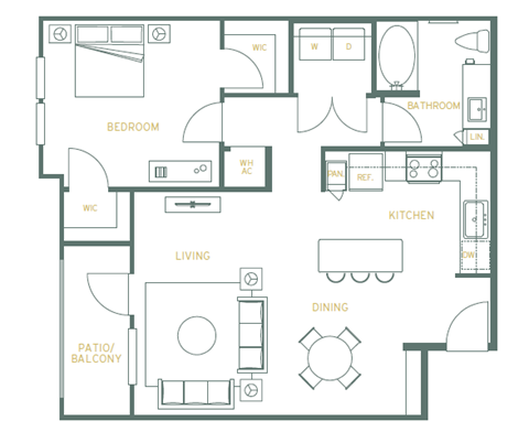 a floor plan of a residence with a bedroom and a living room