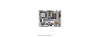 A top-down view of a room with furniture and decor.
