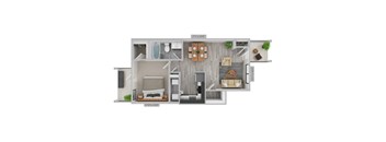 A floor plan of a house with a living room, kitchen, and two bedrooms.