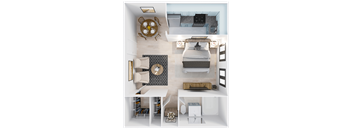 a floor plan of a studio apartment with a bedroom and a bathroom
