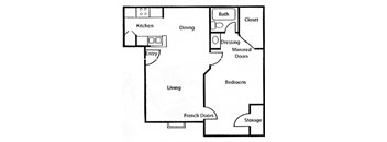 a floor plan of a house with a kitchen and a living room