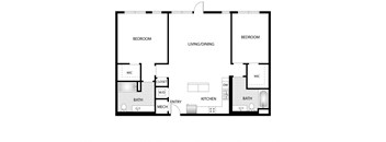 a floor plan of a living room with a bedroom and a kitchen