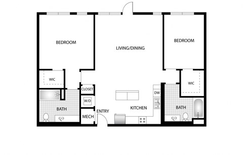 a floor plan of a living room with a bedroom and a kitchen