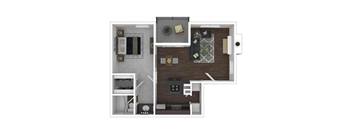 the 1122 square foot floor plan has a bedroom and a living room
