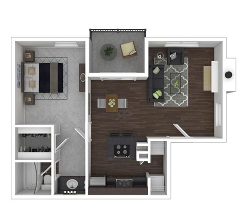 the 1122 square foot floor plan has a bedroom and a living room