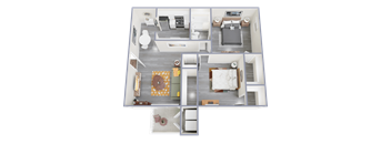 a 3d rendering of our 1 bedroom apartment at princeton court apartments in dallas