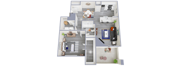 a 3d rendered floor plan of a 1 bedroom apartment