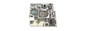 a 3d rendering of our 1 bedroom apartment at the crossings at white marsh apartments in white