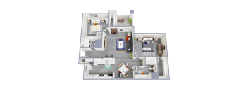 a 3d floor plan of a 3 bedroom apartment