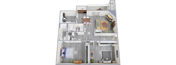 a 3d rendering of our 1 bedroom apartment at princeton court apartments in dallas