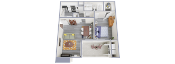 a 3d rendering of our 1 bedroom apartment at princeton court apartments in dallas