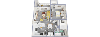 a 3d rendering of our 1 bedroom apartment at princeton court apartments in dallas