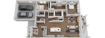 a floor plan of a house with a car and a balcony