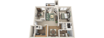1 Bedroom floor plan with den in plano apartments
