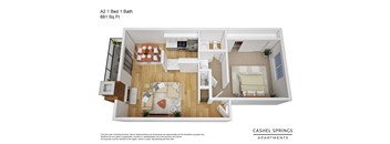 1 bed 1 bath floorplan  at Cashel Springs, Houston, 77069