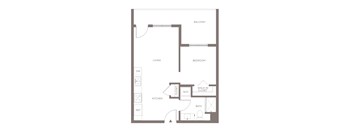 A floor plan of a home with a living room, kitchen, bathroom, bedroom and walk-in closet.