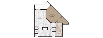 A floor plan of a house with a bedroom sized 13'-9"x10'-10" and a living area sized 9'-9"x12'-9".