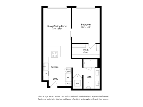 One Bedroom One Bathroom A1 Floor Plan Apartment North Scottsdale