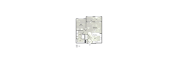A floor plan of a house with a bedroom, bathroom, and living room.