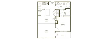 A floor plan of a house with a living room, dining room, kitchen, and bathroom.