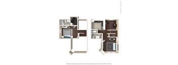 a stylized rendering of a floor plan with a bedroom and living room