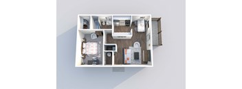 a furnished floor plan of a 1 bedroom apartment