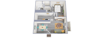 a 3d rendering of our 1 bedroom apartment at princeton court apartments in dallas