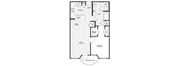 A black and white floor plan of a house with a living room, dining room, kitchen, bathroom, bedroom, and pantry.