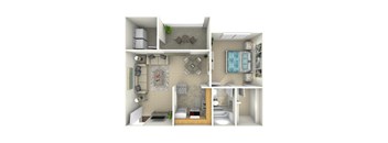 a rendering of a 3d floor plan with a bathroom and a bedroom