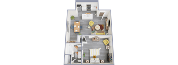 a 3d rendering of our 1 bedroom apartment at princeton court apartments in dallas