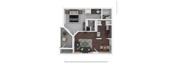 A floor plan of a house with a living room, kitchen, and two bedrooms.