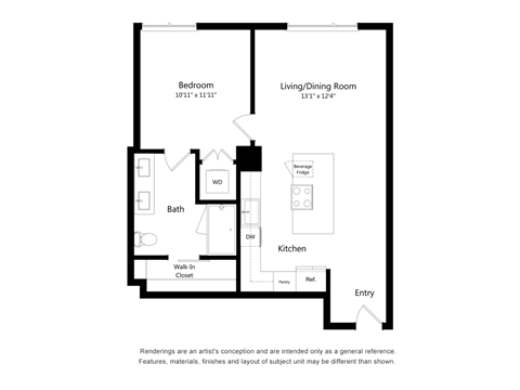 One Bedroom One Bathroom A1 Floor Plan Apartment North Scottsdale