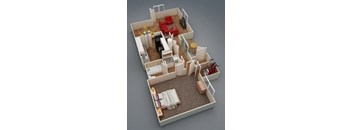 a model of a house with a bedroom and a living room