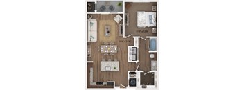 a floor plan of a bedroom with a bathroom and a living room