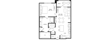 a floor plan of a home with a large living room with a fireplace and a dining room