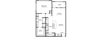 a floor plan of a small house with a kitchen and a living room