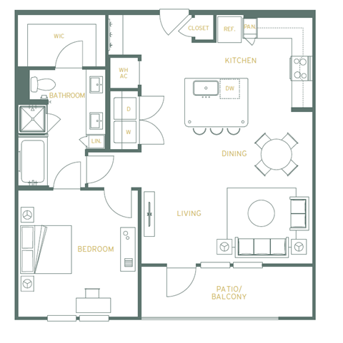 A floor plan of a house with a living room, dining room, kitchen, and bedrooms.