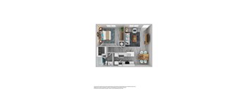 A top-down view of a room with furniture and decor.