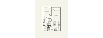 A floor plan of a home with a balcony, bathroom, kitchen, and living room.
