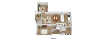 A floor plan of a house with a living room, dining room, kitchen, and bedrooms.